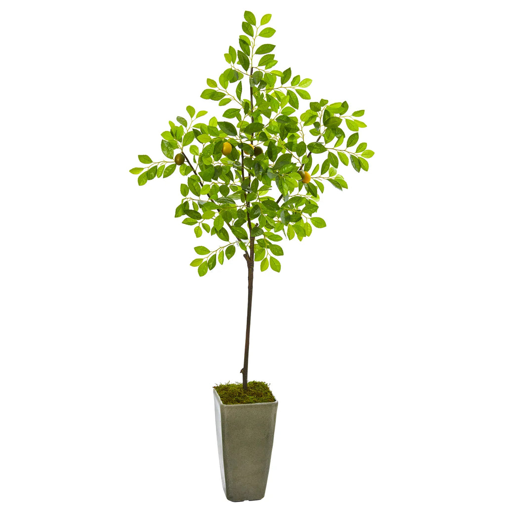 6' Lemon Artificial Tree in Olive Green Planter