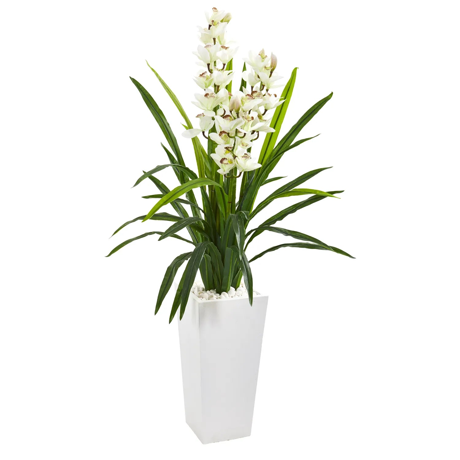 4.5' Cymbidium Orchid Artificial Plant in White Planter