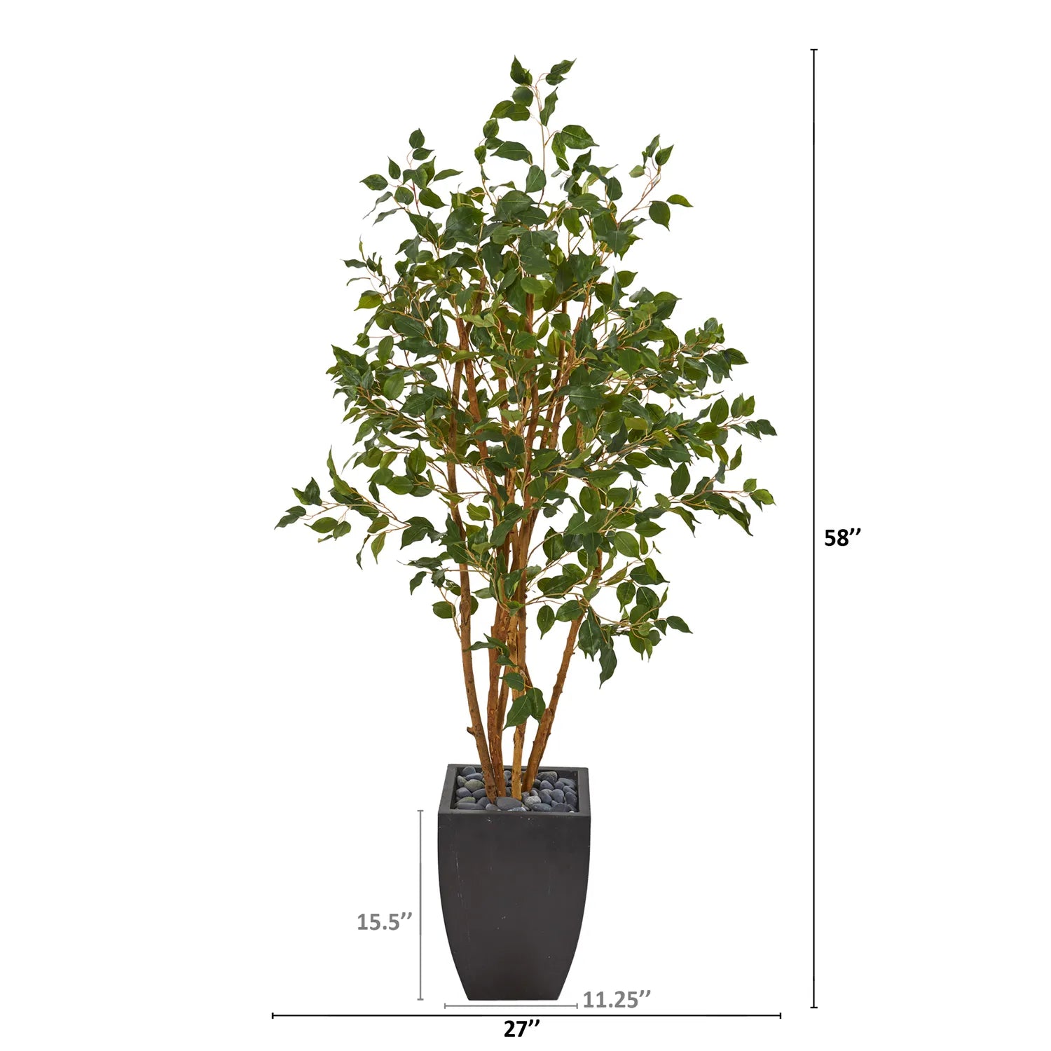 58" Ficus Artificial Tree in Black Planter