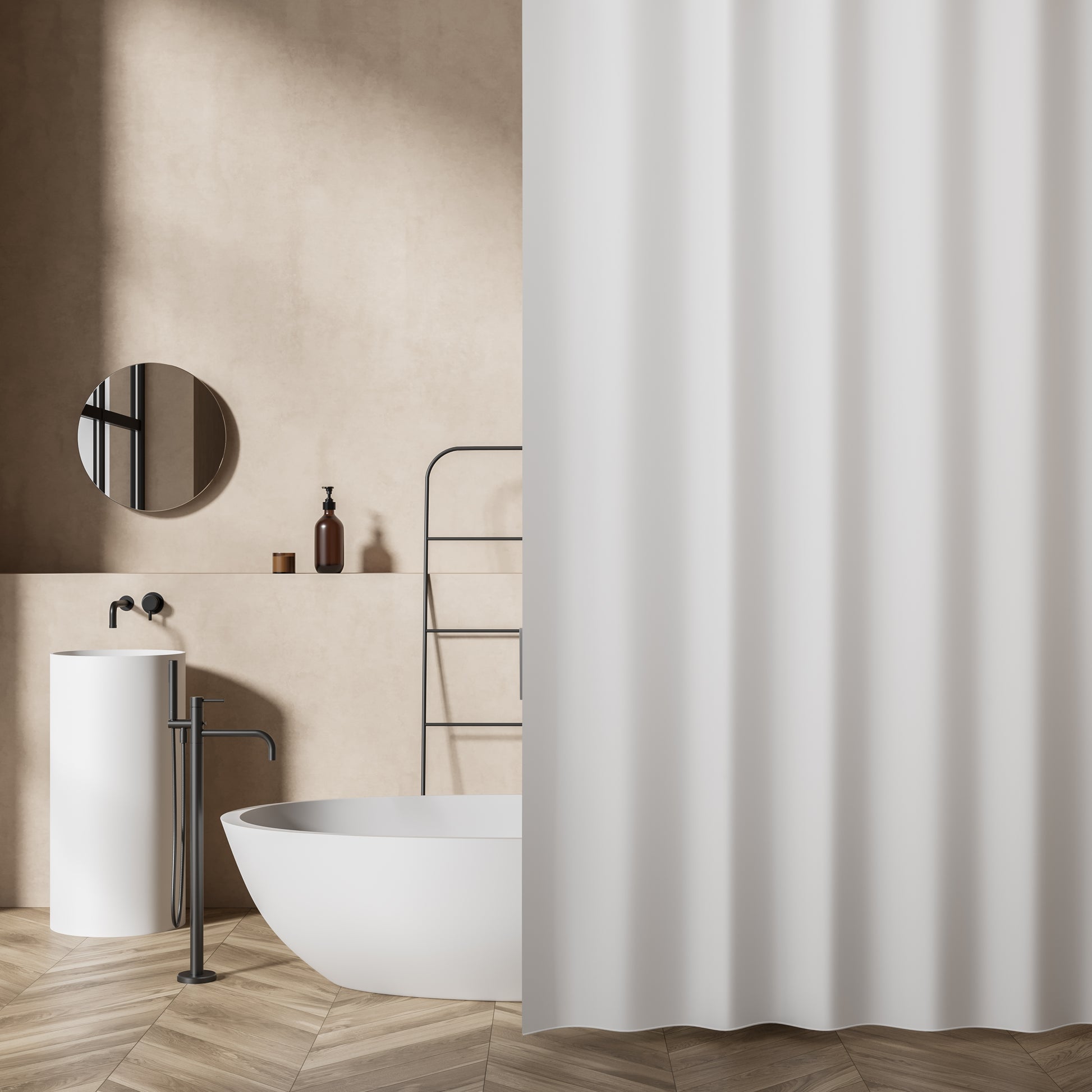 white shower curtain